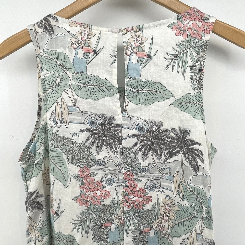 C&C California Dress Size S Linen Tropical Print Sleeveless Shift Pockets Beach - Picture 5 of 7